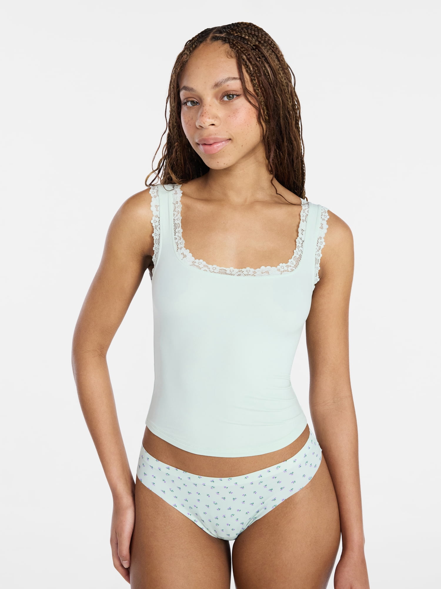 No Boundaries Fit Stretch Lace Trim Tank Top, Women's XS-XXXL