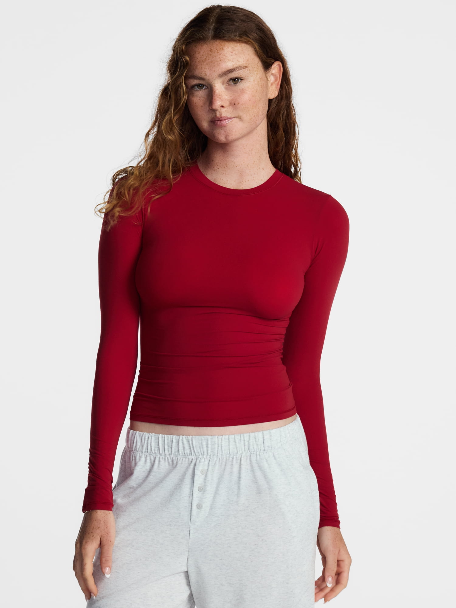 No Boundaries Fit Stretch Tee with Long Sleeves, Women's XS-XXXL