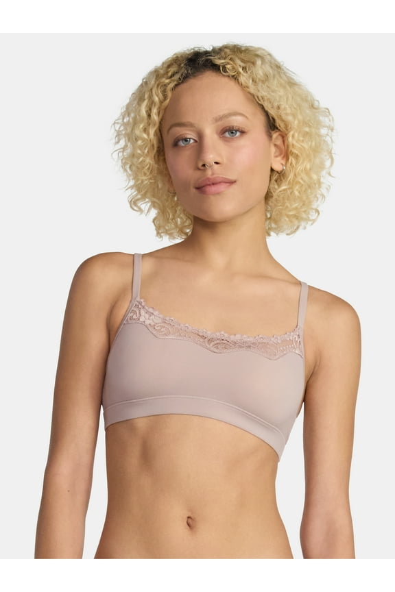 Women's Fit Stretch Scoop Bralette with Lace, Sizes XS-3XL