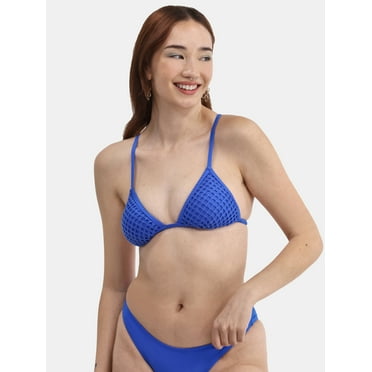 No Boundaries Women's Fixed Triangle Bikini Top with Crossback, Sizes XXS-XXL