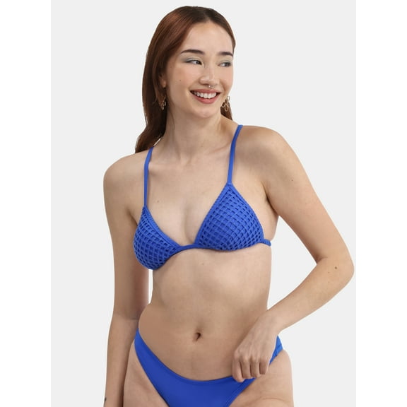 No Boundaries Women's Fixed Triangle Bikini Top with Crossback, Sizes XXS-XXL