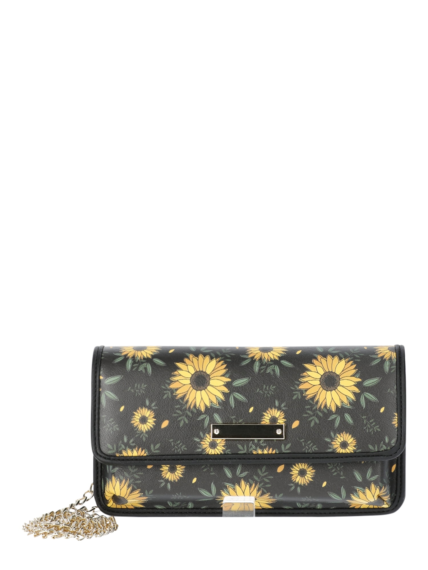 No Boundaries Women s Flap Crossbody Bag Black Sunflower Walmart