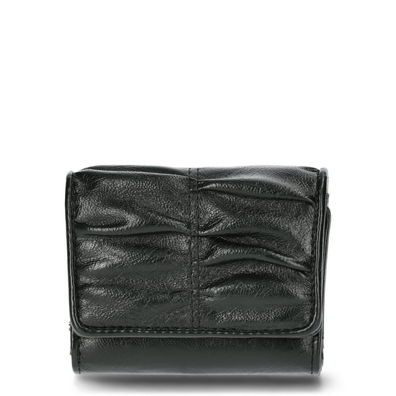 No Boundaries Women's Flap Ruched Wallet, Black