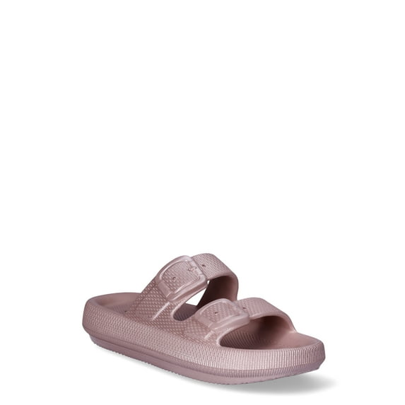 No Boundaries Women's Flat Double Buckle Comfort Slide Sandals