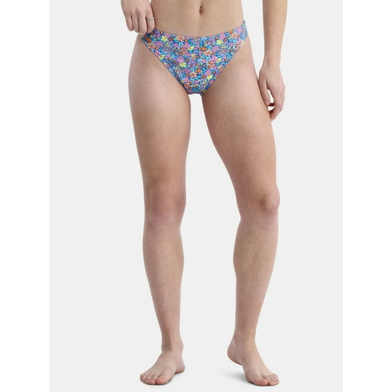 No Boundaries Women's Floral Mid Waist High Leg Bikini Bottoms, Sizes XXS-XXL