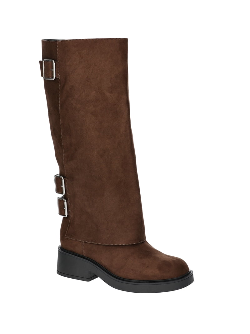 No Boundaries Women's Foldover Buckle Moto Boots - Walmart.com