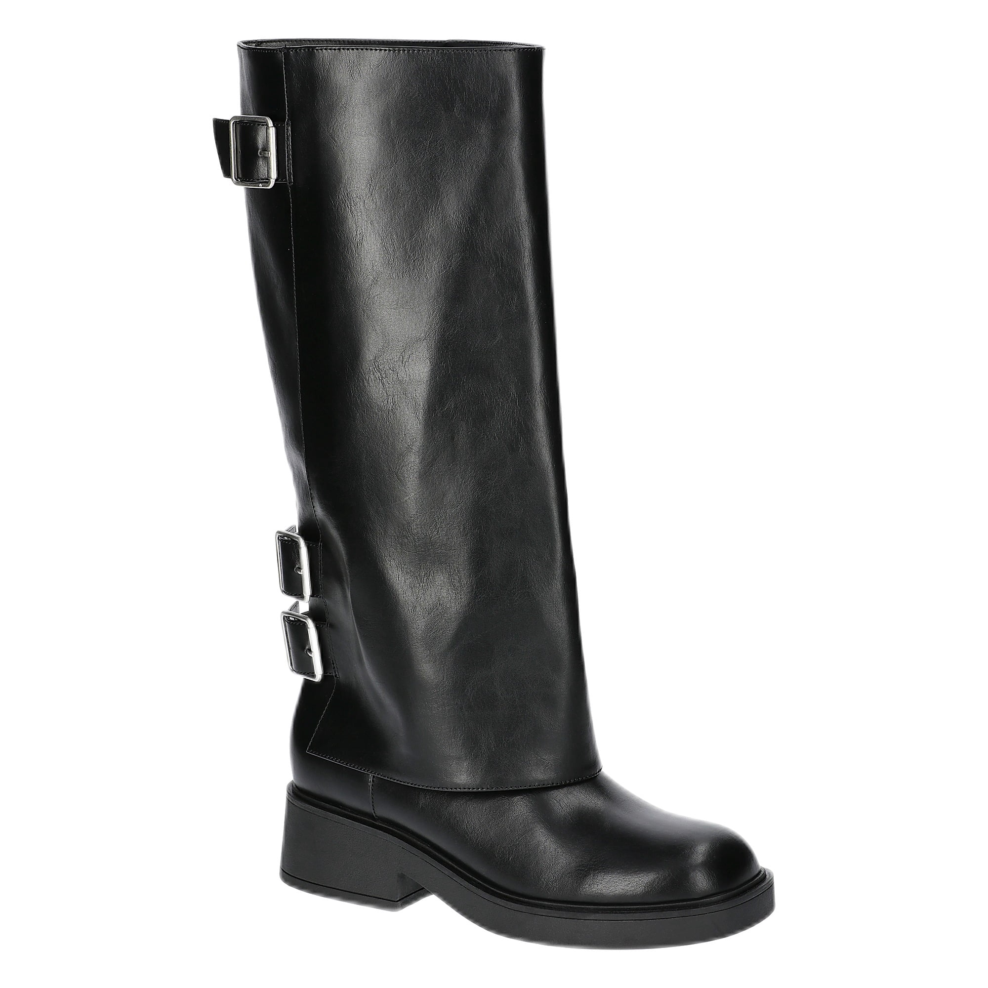 No Boundaries Women's Foldover Buckle Moto Boots - Walmart.com