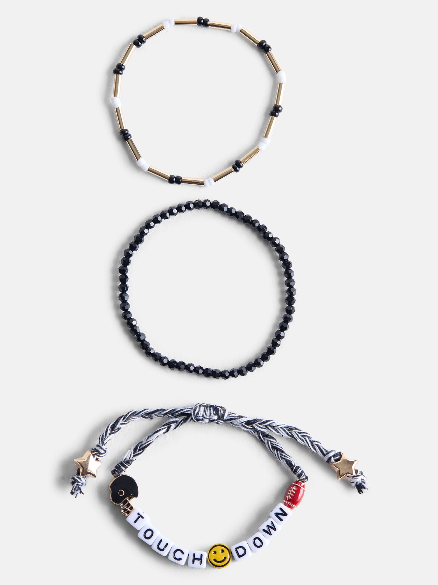 No Boundaries Women's Game Day Beaded Stretch Bracelets Set, 3 Piece, Black