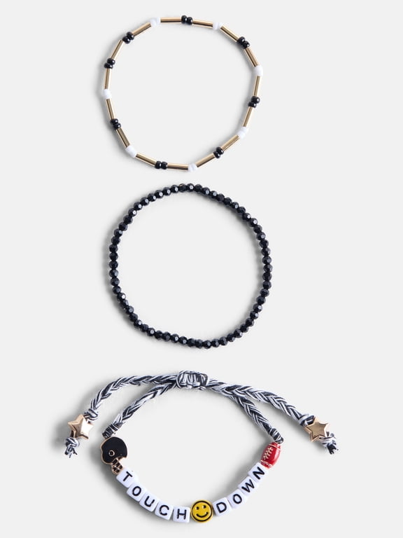 Women's Game Day Beaded Stretch Bracelets Set, 3 Piece, Black