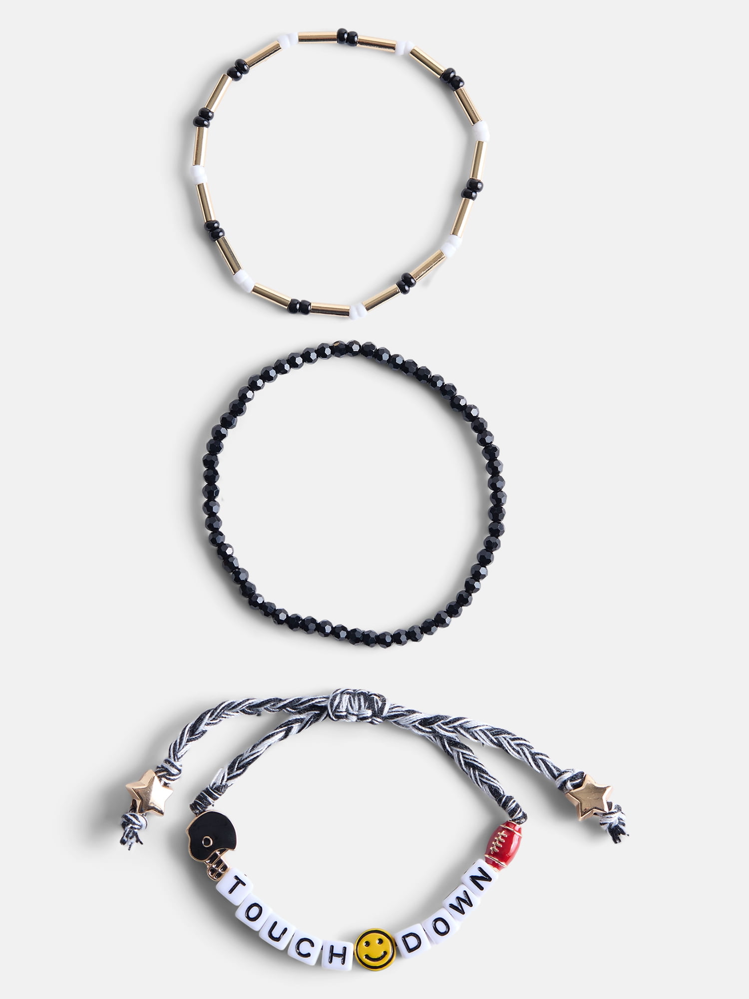No Boundaries Women's Game Day Beaded Stretch and Slide Bracelets Set, 3 Piece