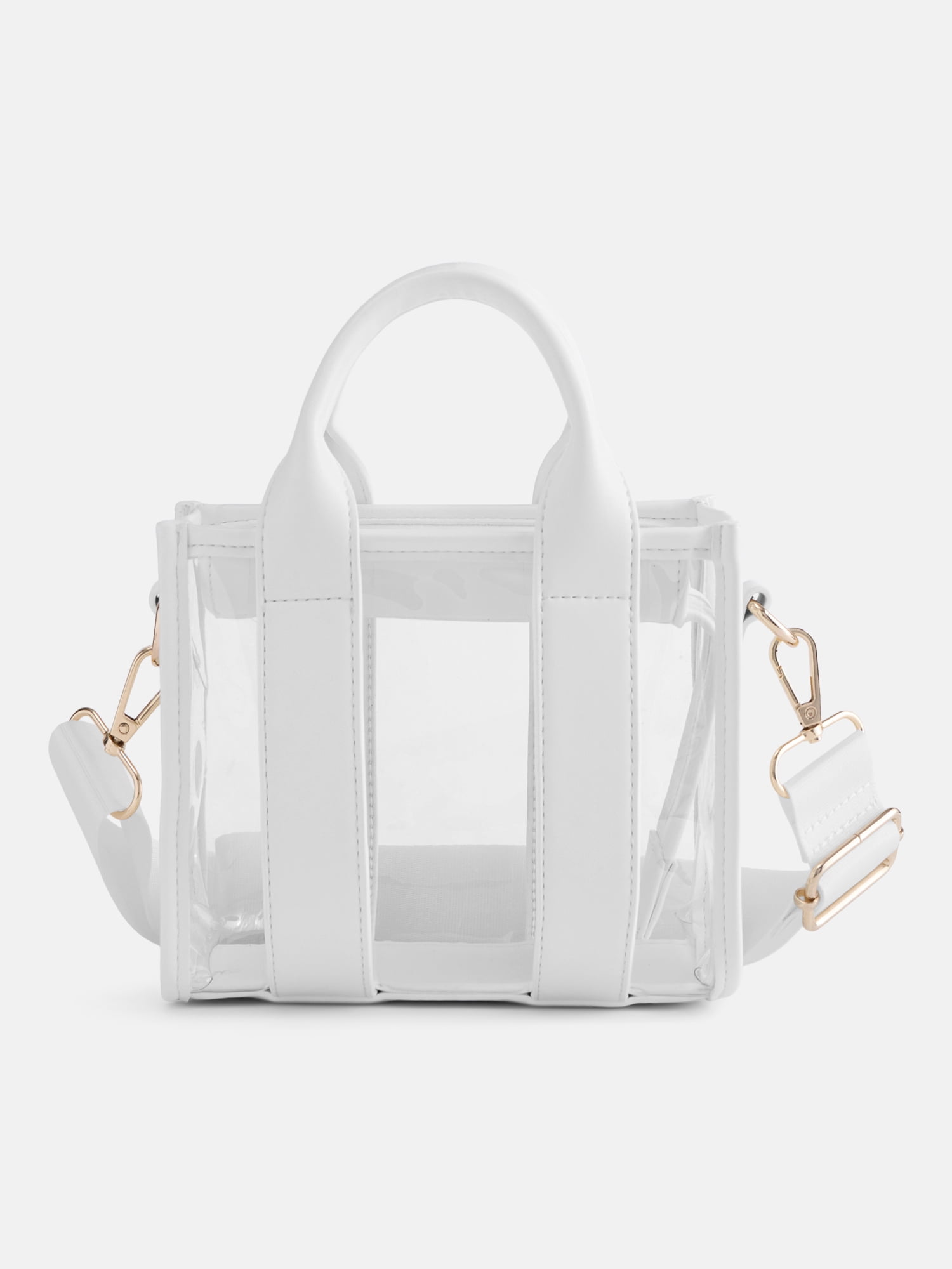 No Boundaries Women's Game Day Clear Boxy Mini Tote Bag, White
