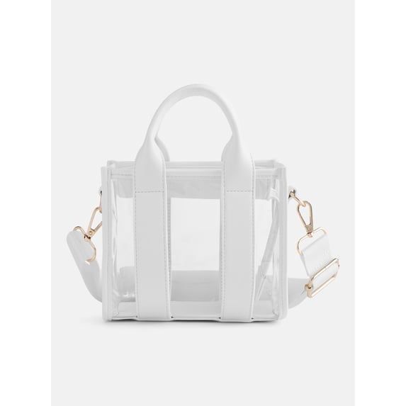 No Boundaries Women's Game Day Clear Boxy Mini Tote Bag, White
