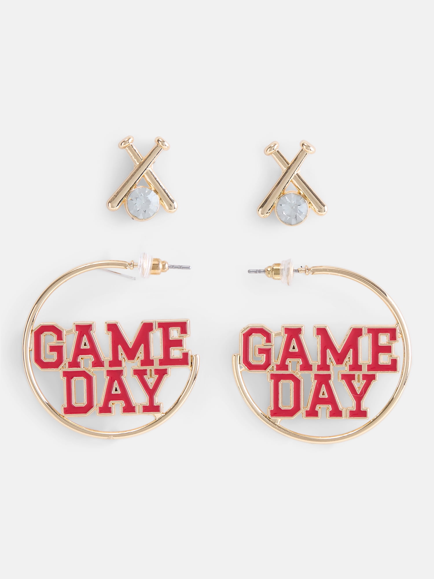 No Boundaries Women's Gold Tone Game Day Duo Earring Set, 2 Pairs