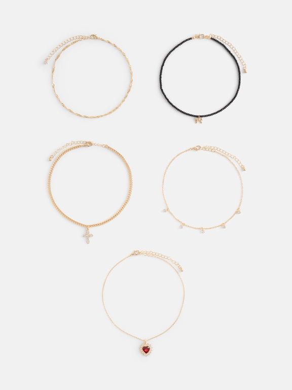 Women's Gold Tone Choker Necklace Set, 5 Piece