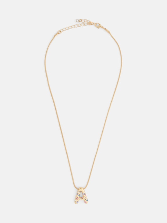 Women's Gold Tone Initial Letter A Necklace with Faux Crystals