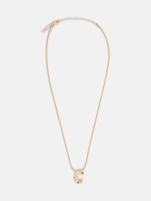 Women's Gold Tone Initial Letter C Necklace with Faux Crystals