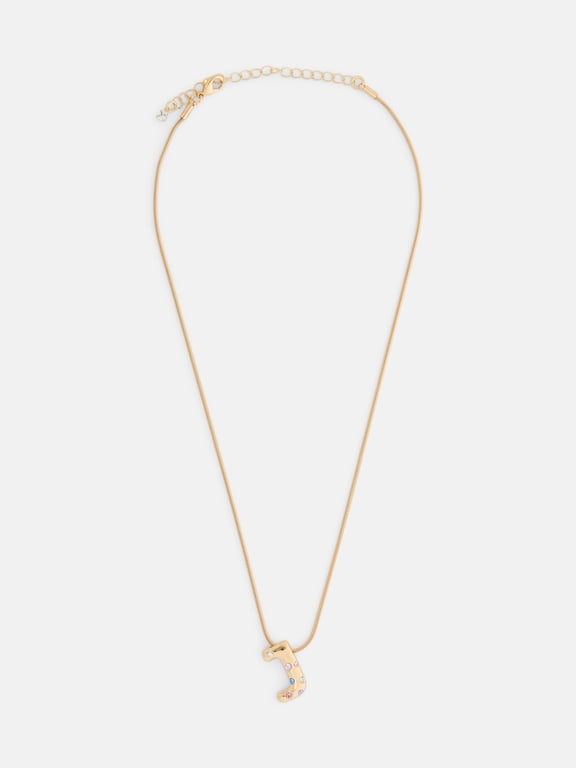 Women's Gold Tone Initial Letter J Necklace with Faux Crystals