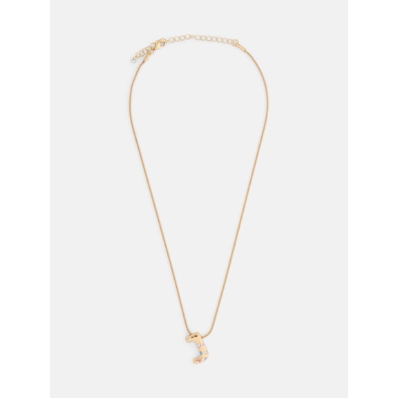 No Boundaries Women's Gold Tone Initial Letter J Necklace with Faux Crystals
