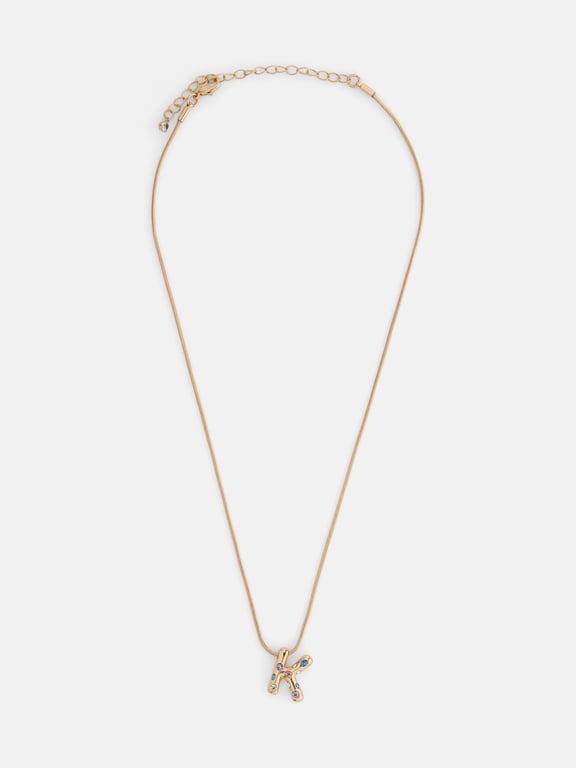 Women's Gold Tone Initial Letter K Necklace with Faux Crystals