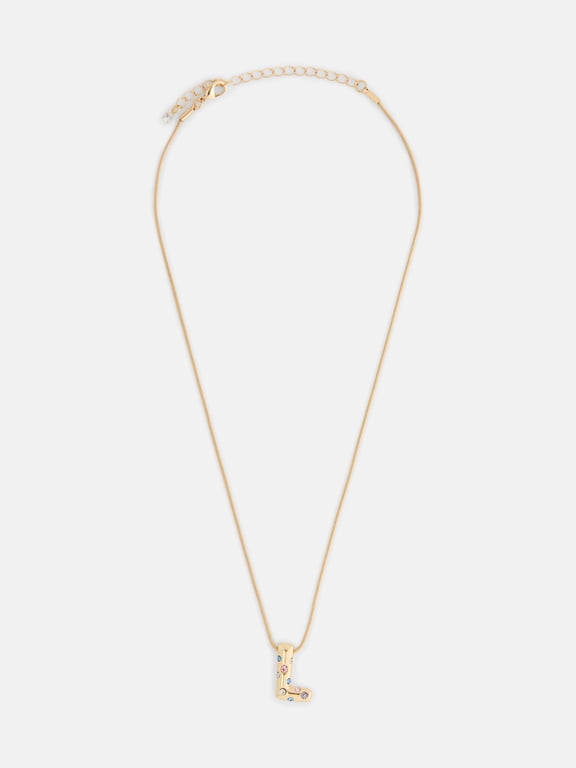 Women's Gold Tone Initial Letter L Necklace with Faux Crystals
