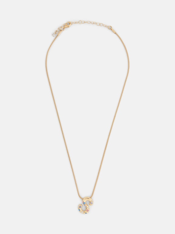 Women's Gold Tone Initial Letter S Necklace with Faux Crystals