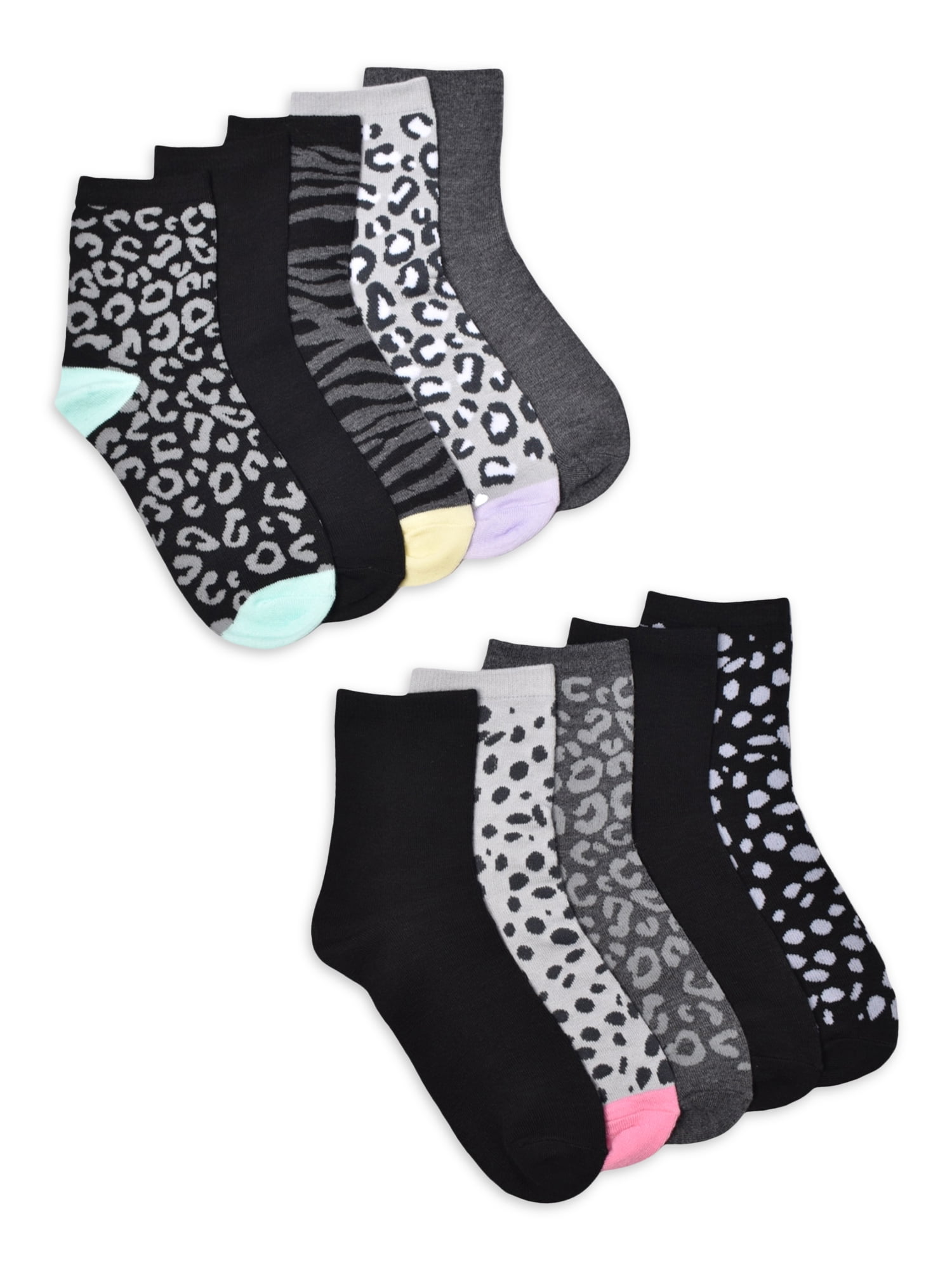 No Boundaries Women's Graphic Shortie Crew Socks, 10-Pack, Shoe Size 4 ...