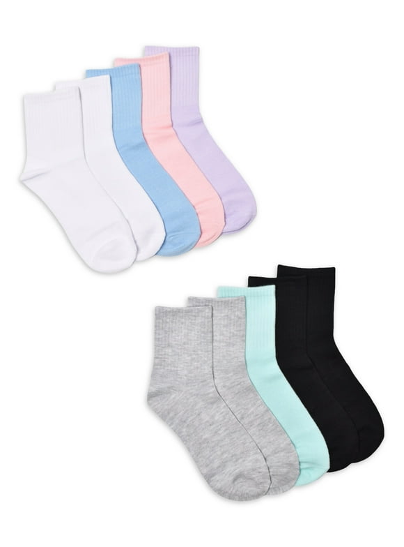 No Boundaries Women's Graphic Shortie Crew Socks, 10-Pack, Shoe Size 4-10