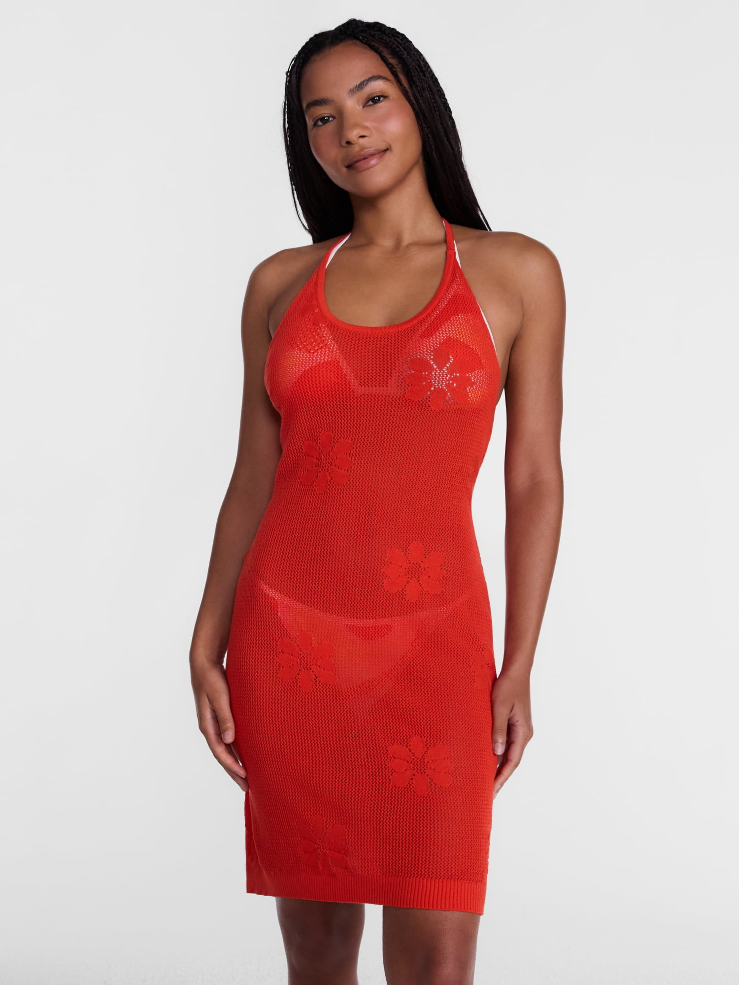 No Boundaries Groovy Getaway Crochet Coverup Dress, Women's XXS-XXL