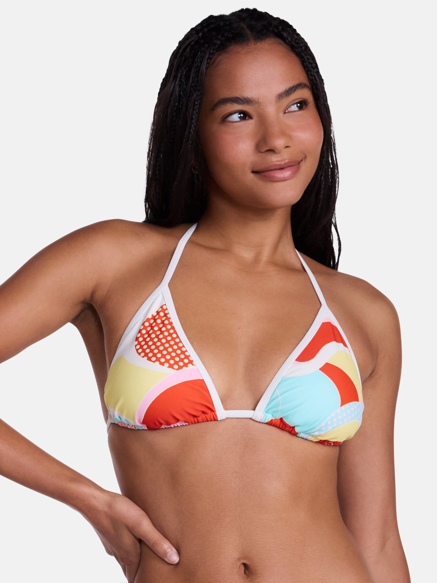 No Boundaries Groovy Print Triangle Bikini Swim Top, Women's XXS-XXL