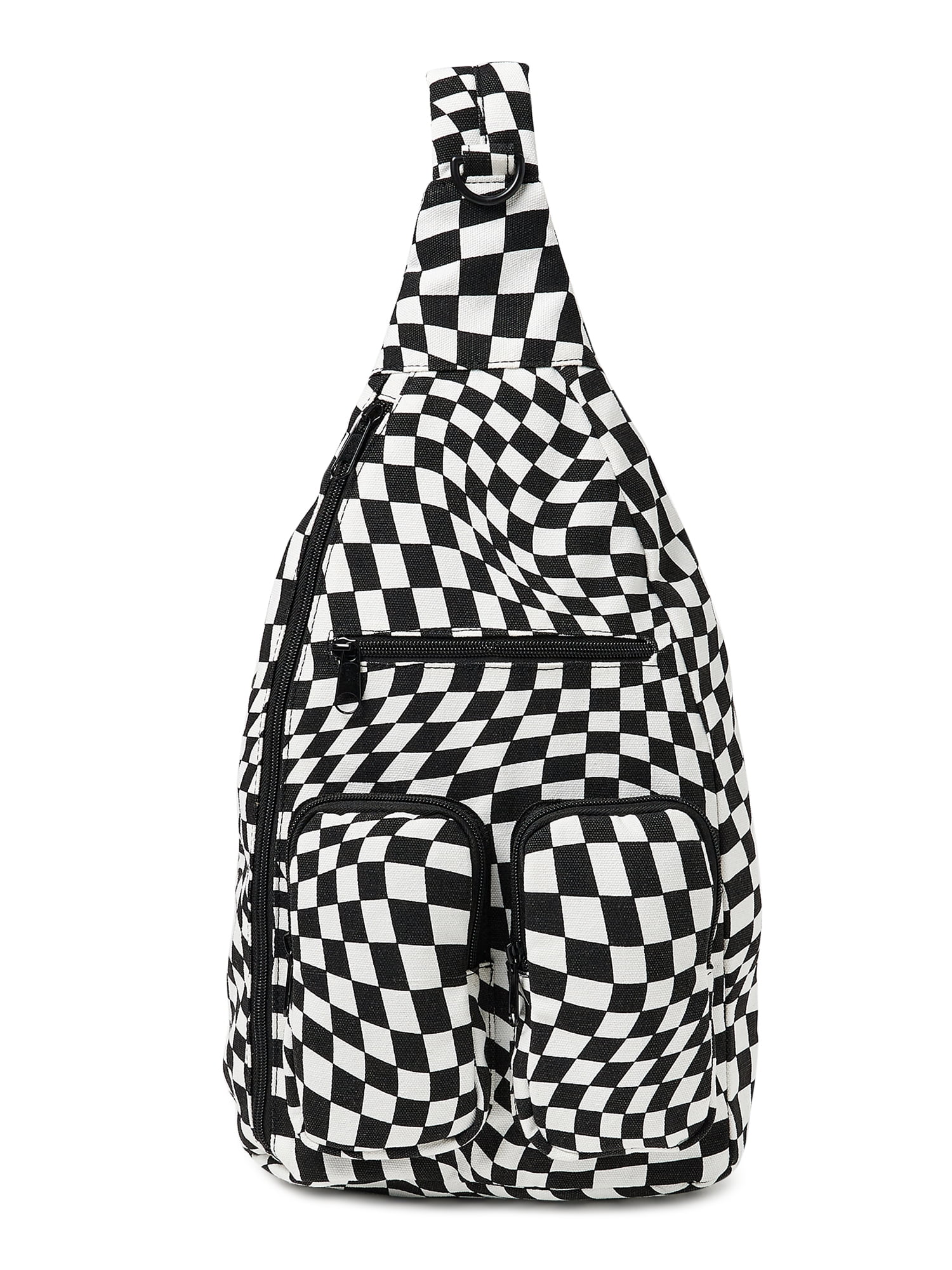 No Boundaries Women’s Hands Free Cargo Sling Bag Black White Checker Print