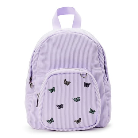 No Boundaries Women's Hands Free Corduroy Embroidered Butterfly Mini Backpack Lavender