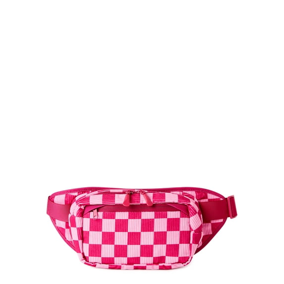 No Boundaries Women's Hands Free Rectangular Fanny Pack Rose Sangria Checker