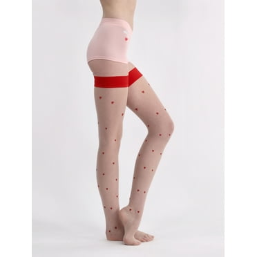 No Boundaries Women's Sheer Heart Print Thigh High Tights, 1-Pack, Women’s and Women’s Plus