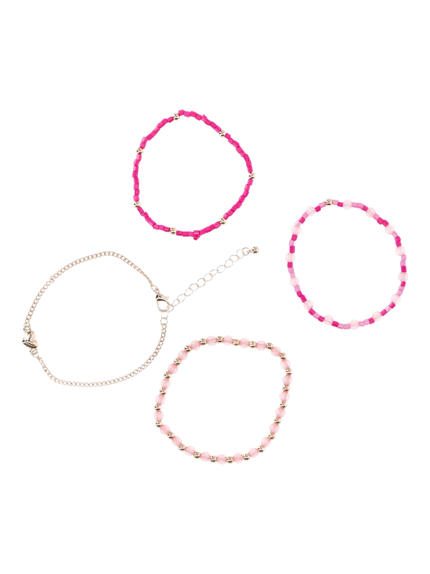 No Boundaries Women’s Heart and Beaded Bracelets Set, 4 Pack