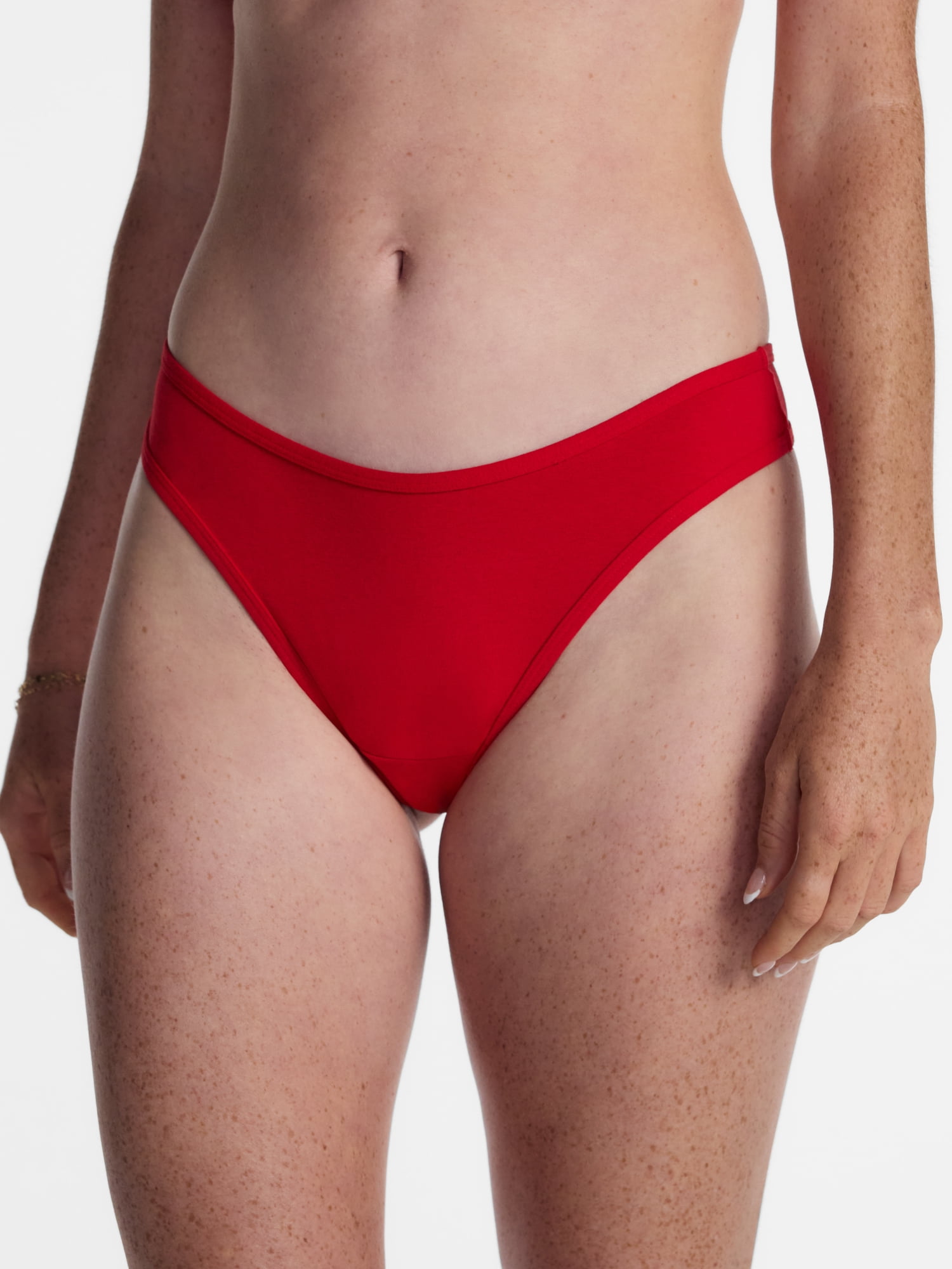 No Boundaries Cotton Blend Hi Cut Thong Panties, Women's XS-XXXL