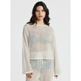 thumbnail image 1 of No Boundaries High-Low Crochet Swim Coverup with Long Sleeves, Women's, 1 of 4