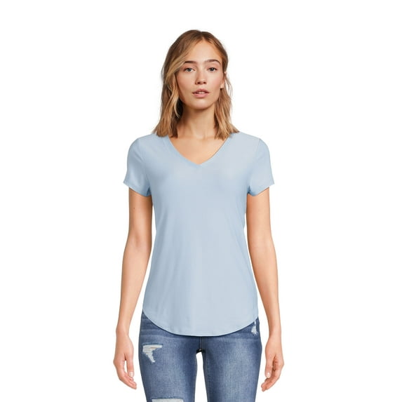 No Boundaries Women's Junior's Brushed V-Neck Short Sleeve T-Shirt
