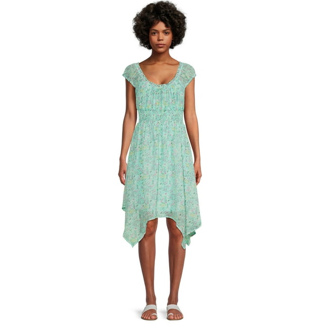 No Boundaries Women's Juniors Cap Sleeve Hanky Hem Dress - Walmart.com