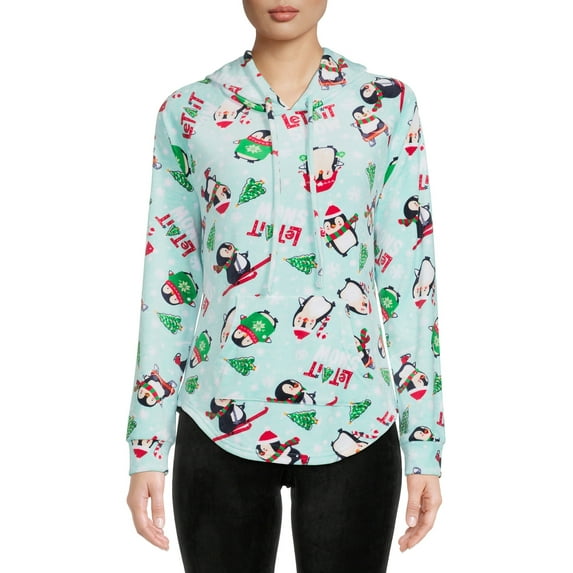 No Boundaries Women's Juniors Christmas Plush Pullover Hoodie