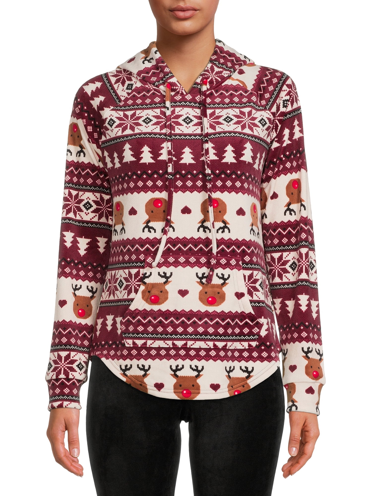 No Boundaries Women s Juniors Christmas Plush Pullover Hoodie Walmart