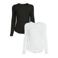 thumbnail image 1 of No Boundaries Women's Juniors Crewneck Ribbed T-Shirt with Long Sleeves, 2-Pack, 1 of 5