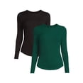 thumbnail image 1 of No Boundaries Women's Juniors Crewneck Ribbed T-Shirt with Long Sleeves, 2-Pack, 1 of 5