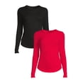 thumbnail image 1 of No Boundaries Women's Juniors Crewneck Ribbed T-Shirt with Long Sleeves, 2-Pack, 1 of 5