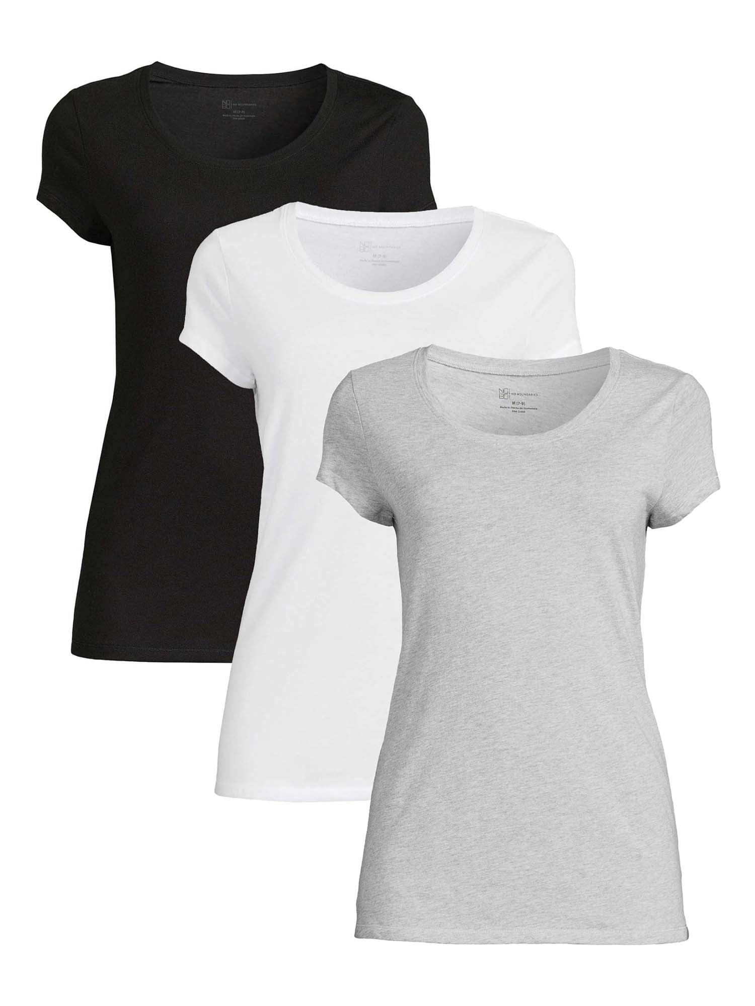No Boundaries Women's Juniors Everyday Short Sleeve T-Shirt, 3-Pack