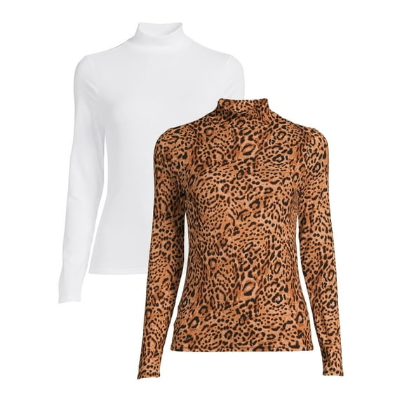 No Boundaries Women's Juniors Long Sleeve Mock Neck Top, 2-Pack
