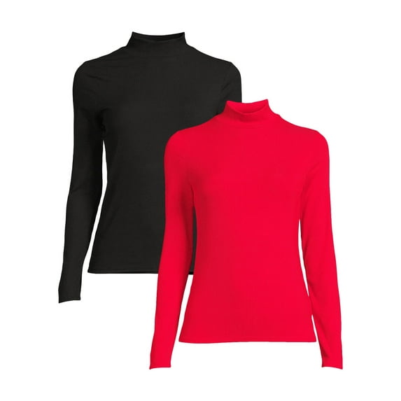 No Boundaries Women's Juniors Long Sleeve Mock Neck Top, 2-Pack