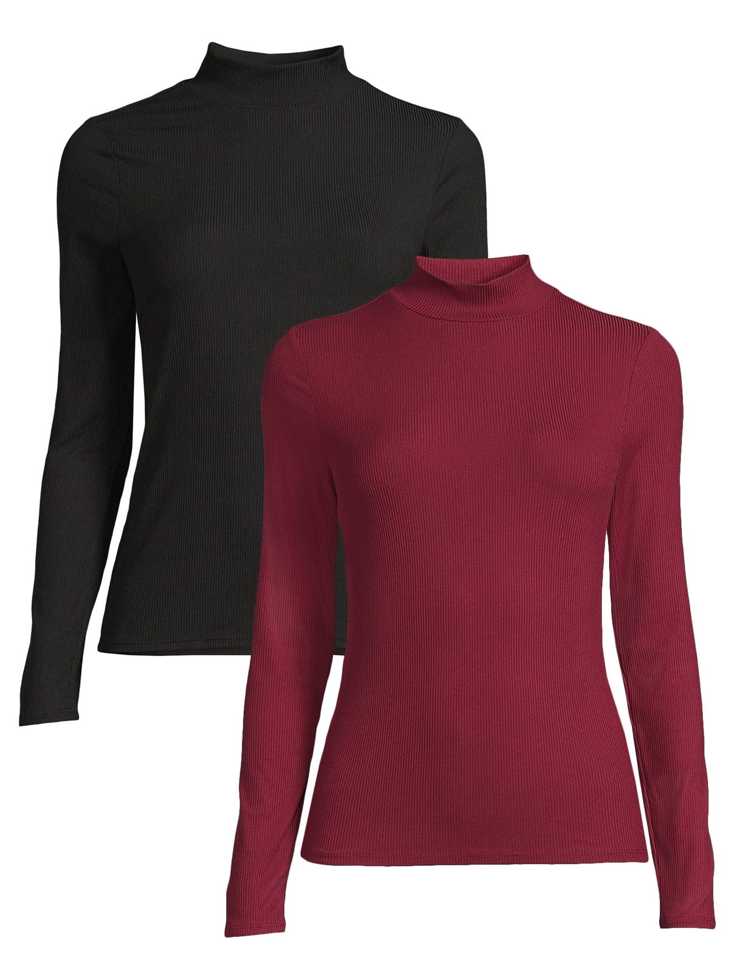 No Boundaries Women's Juniors Long Sleeve Mock Neck Top, 2-Pack