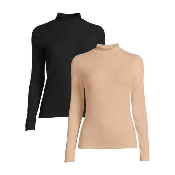 No Boundaries Women's Juniors Long Sleeve Mock Neck Top, 2-Pack