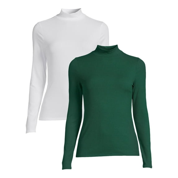 No Boundaries Women's Juniors Long Sleeve Mock Neck Top, 2-Pack