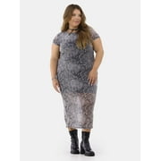 No Boundaries Mesh Maxi Dress with Short Sleeves, Women's and Women's Plus